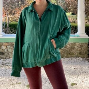 VTG 100% Silk Men’s Green Bomber Jacket sz Large